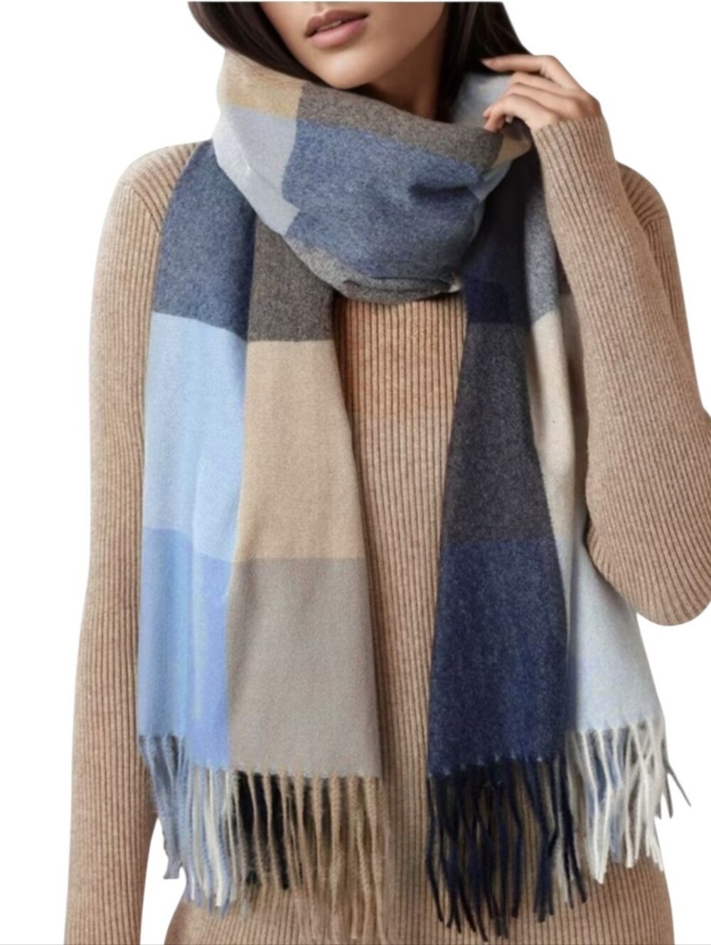 Women's Blue Plaid Scarf
